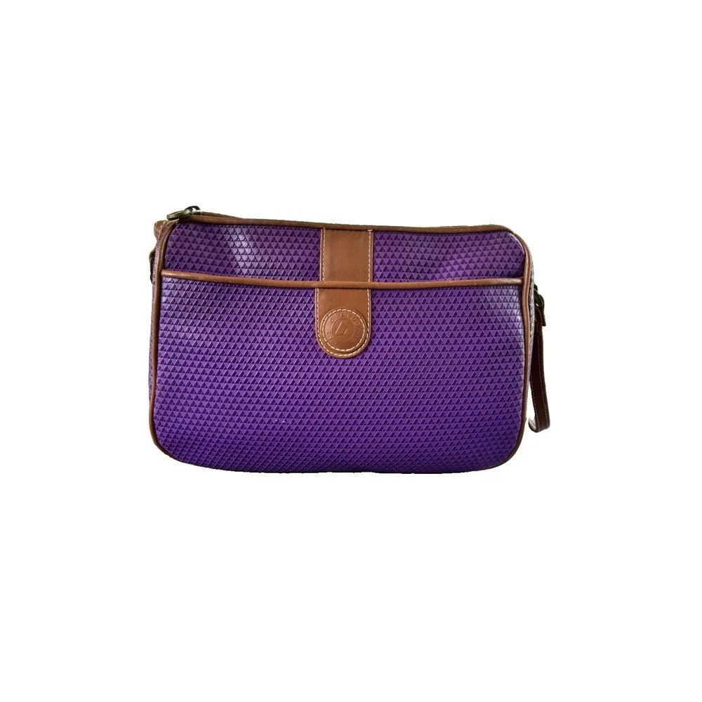 Vintage 1980s Liz Claiborne Purple Geometric Crossbody Bag Leather Piping
